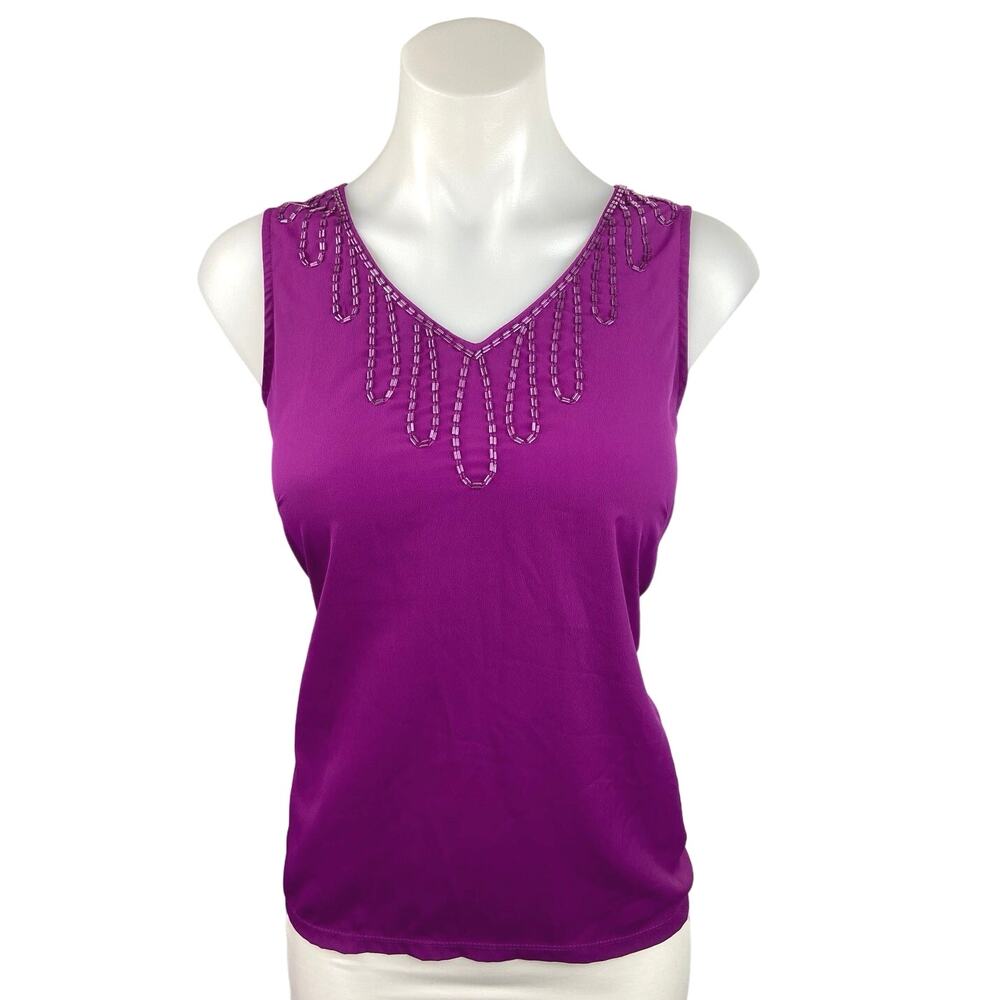 Ann Taylor Purple V Neck Beaded Sleeveless Embellished Cami Camisole Tank Top XS